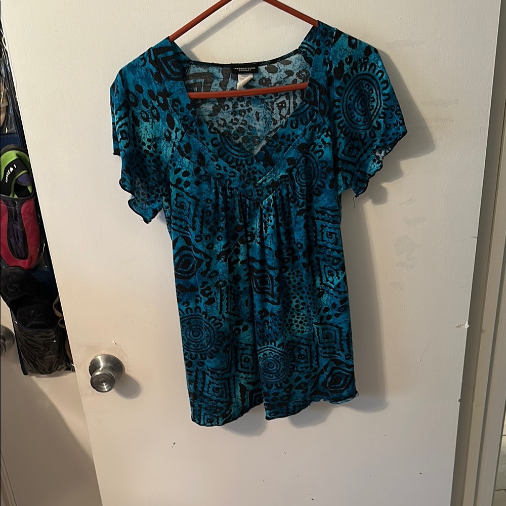 PerSeption Concept Blue Ruffled Cap Sleeve Blouse